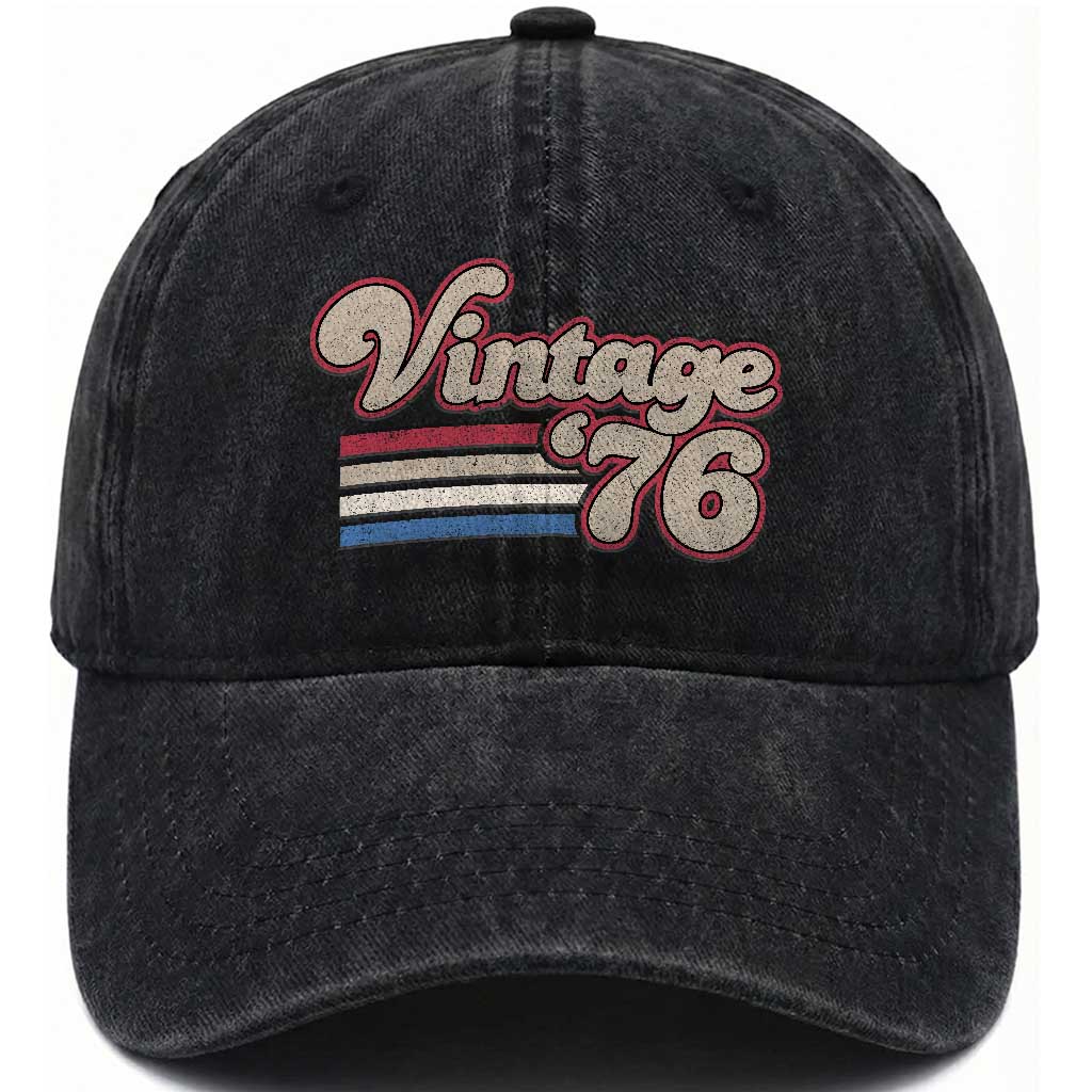 Vintage 50th Birthday Washed Cotton Baseball Cap Retro 1976 50 Year Old Stripes TS10 Print Your Wear