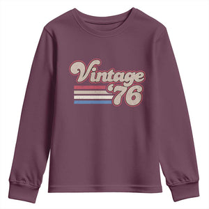 Vintage 50th Birthday Youth Sweatshirt Retro 1976 50 Year Old Stripes TS10 Maroon Print Your Wear