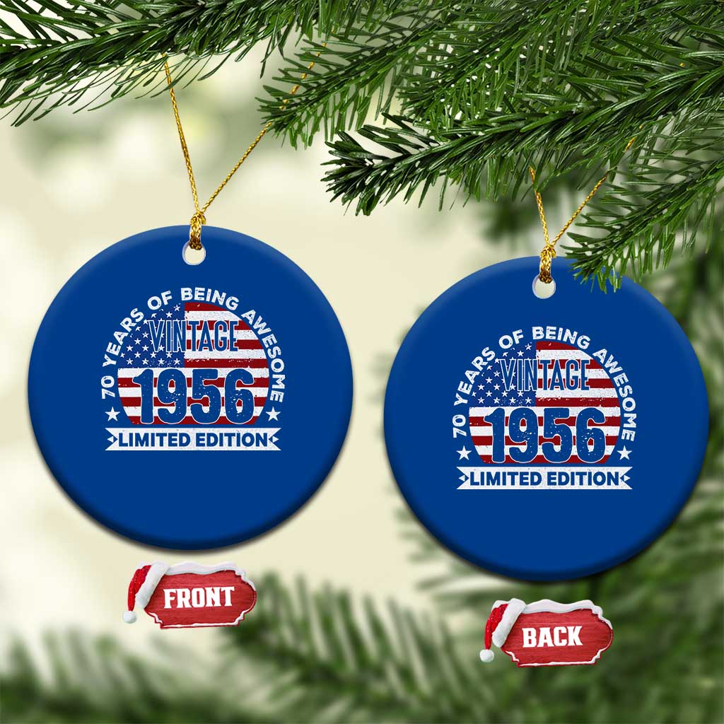 70th Birthday Ceramic Ornament Vintage 1956 70 Year Old Birthday American Flag TS10 1pc Blue Print Your Wear