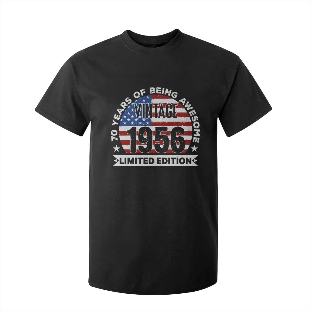 70th Birthday T Shirt For Kid Vintage 1956 70 Year Old Birthday American Flag TS10 Black Print Your Wear