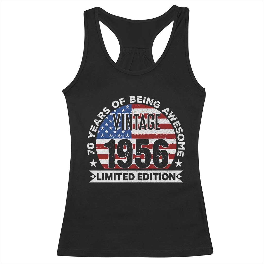 70th Birthday Racerback Tank Top Vintage 1956 70 Year Old Birthday American Flag TS10 Black Print Your Wear