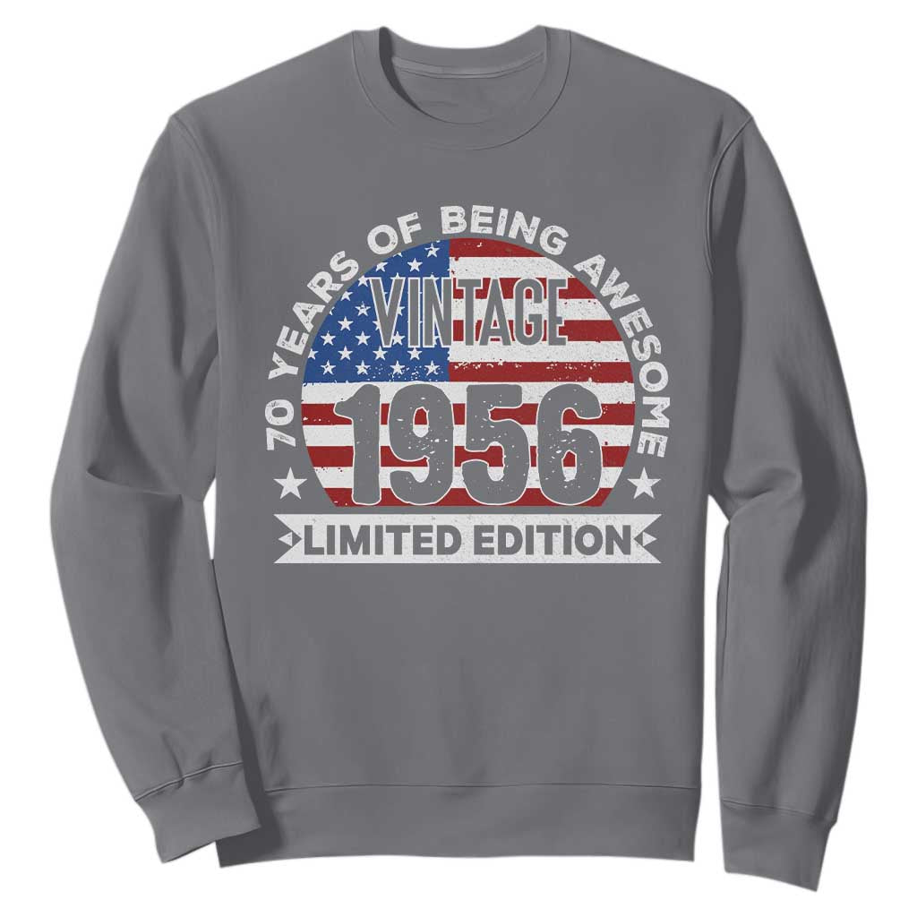 70th Birthday Sweatshirt Vintage 1956 70 Year Old Birthday American Flag TS10 Charcoal Print Your Wear