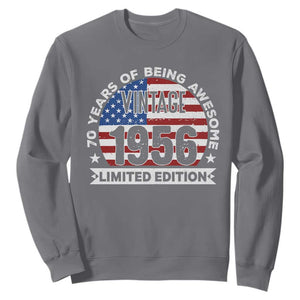 70th Birthday Sweatshirt Vintage 1956 70 Year Old Birthday American Flag TS10 Charcoal Print Your Wear