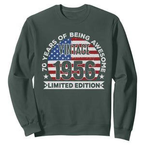 70th Birthday Sweatshirt Vintage 1956 70 Year Old Birthday American Flag TS10 Dark Forest Green Print Your Wear