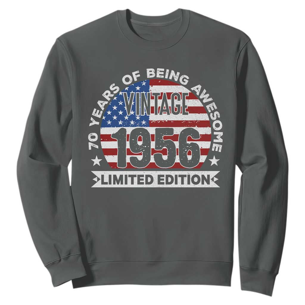 70th Birthday Sweatshirt Vintage 1956 70 Year Old Birthday American Flag TS10 Dark Heather Print Your Wear