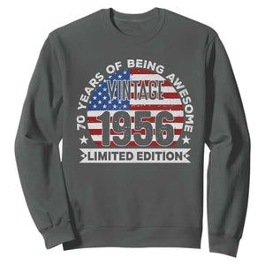 70th Birthday Sweatshirt Vintage 1956 70 Year Old Birthday American Flag TS10 Dark Heather Print Your Wear