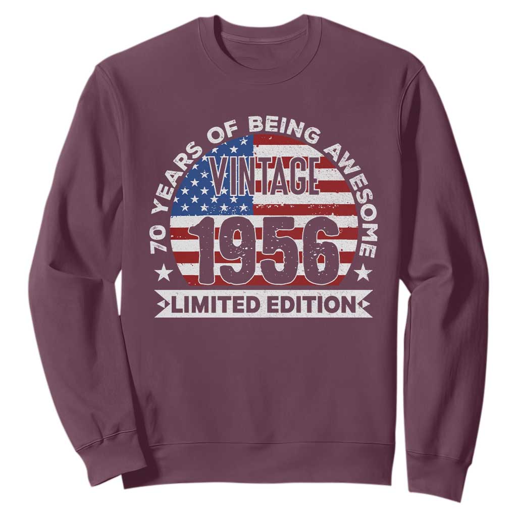 70th Birthday Sweatshirt Vintage 1956 70 Year Old Birthday American Flag TS10 Maroon Print Your Wear