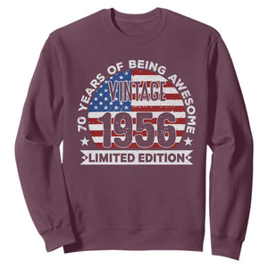 70th Birthday Sweatshirt Vintage 1956 70 Year Old Birthday American Flag TS10 Maroon Print Your Wear