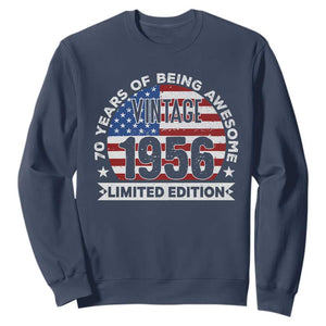 70th Birthday Sweatshirt Vintage 1956 70 Year Old Birthday American Flag TS10 Navy Print Your Wear