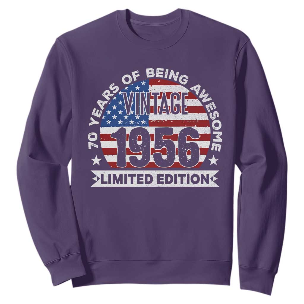 70th Birthday Sweatshirt Vintage 1956 70 Year Old Birthday American Flag TS10 Purple Print Your Wear