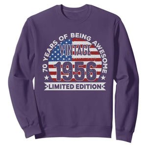 70th Birthday Sweatshirt Vintage 1956 70 Year Old Birthday American Flag TS10 Purple Print Your Wear