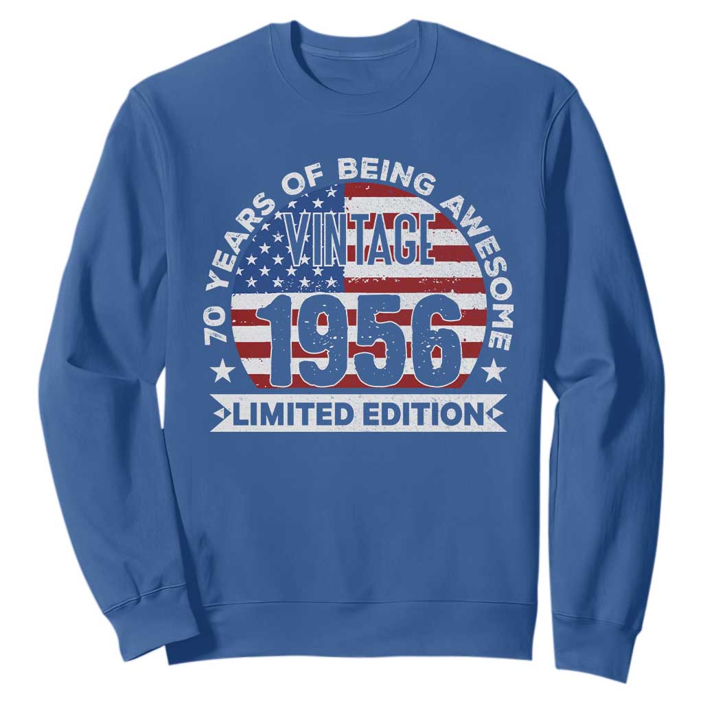 70th Birthday Sweatshirt Vintage 1956 70 Year Old Birthday American Flag TS10 Royal Blue Print Your Wear