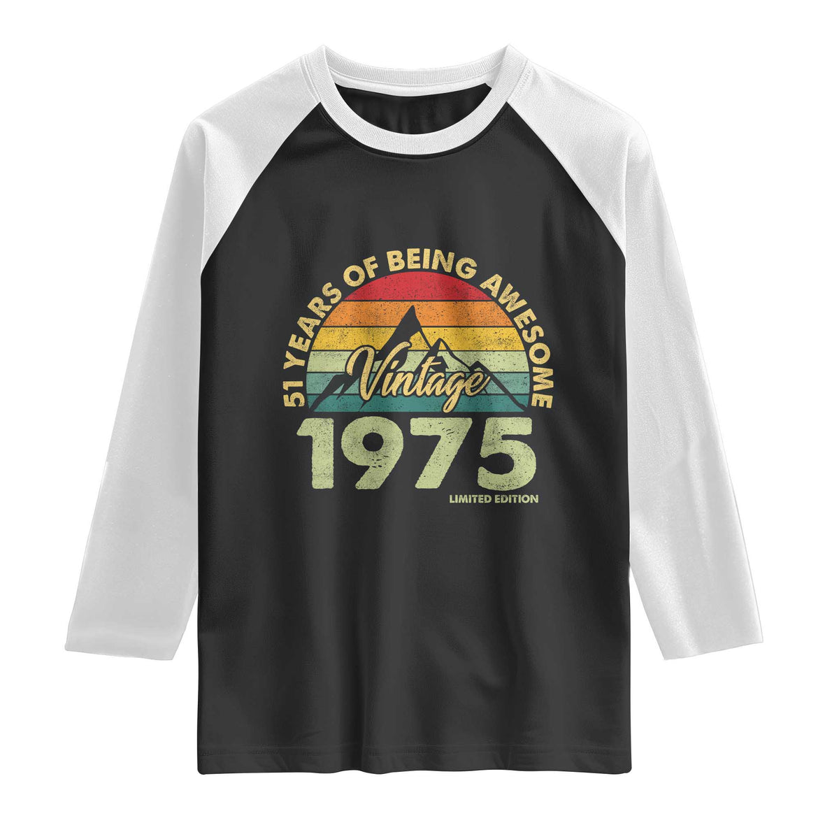 51th Birthday Raglan Shirt Vintage 1975 Limited Edition 51 Years Old Gift TS10 Black White Print Your Wear