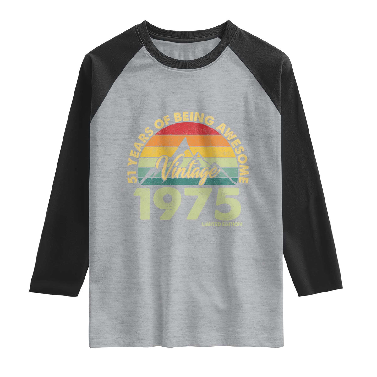 51th Birthday Raglan Shirt Vintage 1975 Limited Edition 51 Years Old Gift TS10 Heather Gray Black Print Your Wear