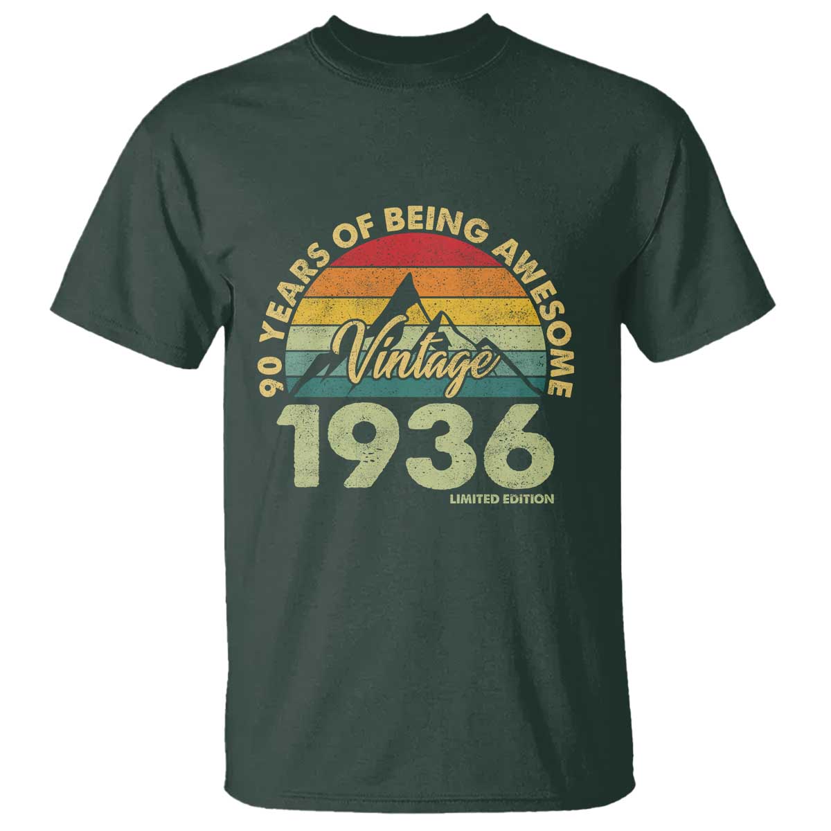 90th Birthday T Shirt Vintage 1936 Limited Edition 90 Year Old Gift TS10 Dark Forest Green Print Your Wear