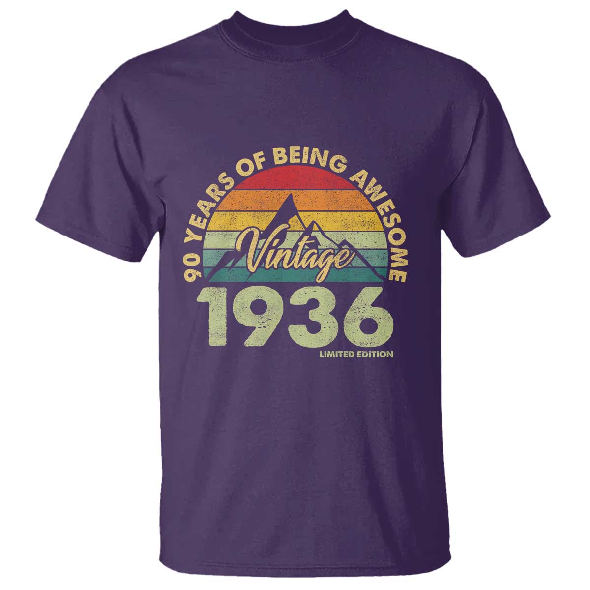 90th Birthday T Shirt Vintage 1936 Limited Edition 90 Year Old Gift TS10 Purple Print Your Wear