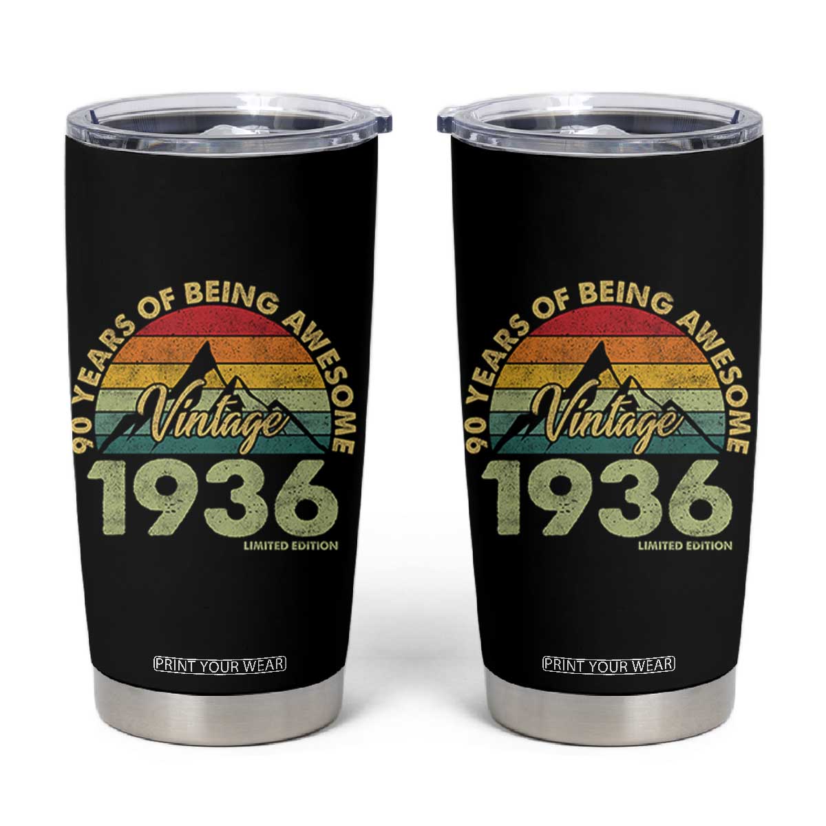 90th Birthday Tumbler Cup Vintage 1936 Limited Edition 90 Year Old Gift TS10 Black Print Your Wear