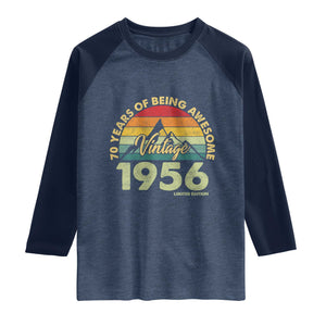 70th Birthday Raglan Shirt Vintage 1956 Limited Edition 70 Year Old Gift TS10 Heather Denim Navy Print Your Wear
