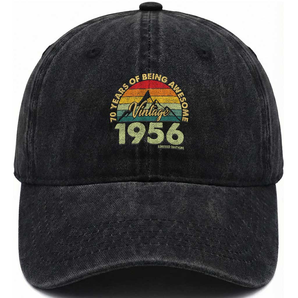 70th Birthday Washed Cotton Baseball Cap Vintage 1956 Limited Edition 70 Year Old Gift TS10 Print Your Wear