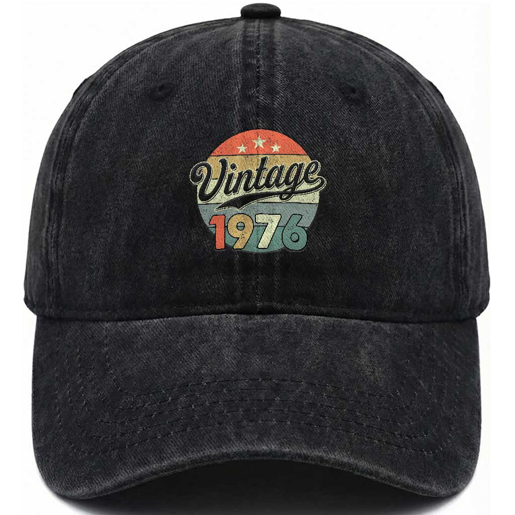 Vintage 1976 Washed Cotton Baseball Cap 50 Year Old 50th Birthday Gifts TS10 Washed Cap Universal Fit Black Print Your Wear