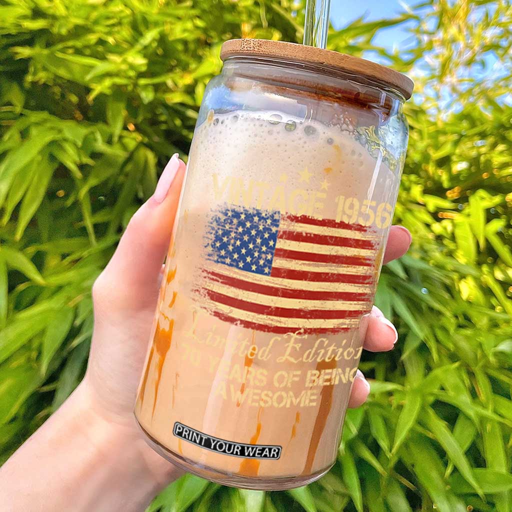 70th Birthday Glass Can Vintage 1956 Limited Edition 70 Year Old Birthday USA Flag TS10 Black Print Your Wear