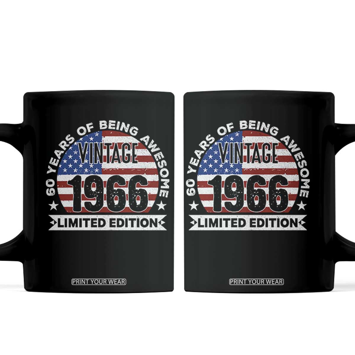 60th Birthday Coffee Mug Vintage 1966 60 Year Old Birthday American Flag TS10 Black Print Your Wear