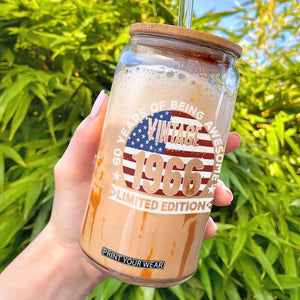 60th Birthday Glass Can Vintage 1966 60 Year Old Birthday American Flag TS10 Black Print Your Wear