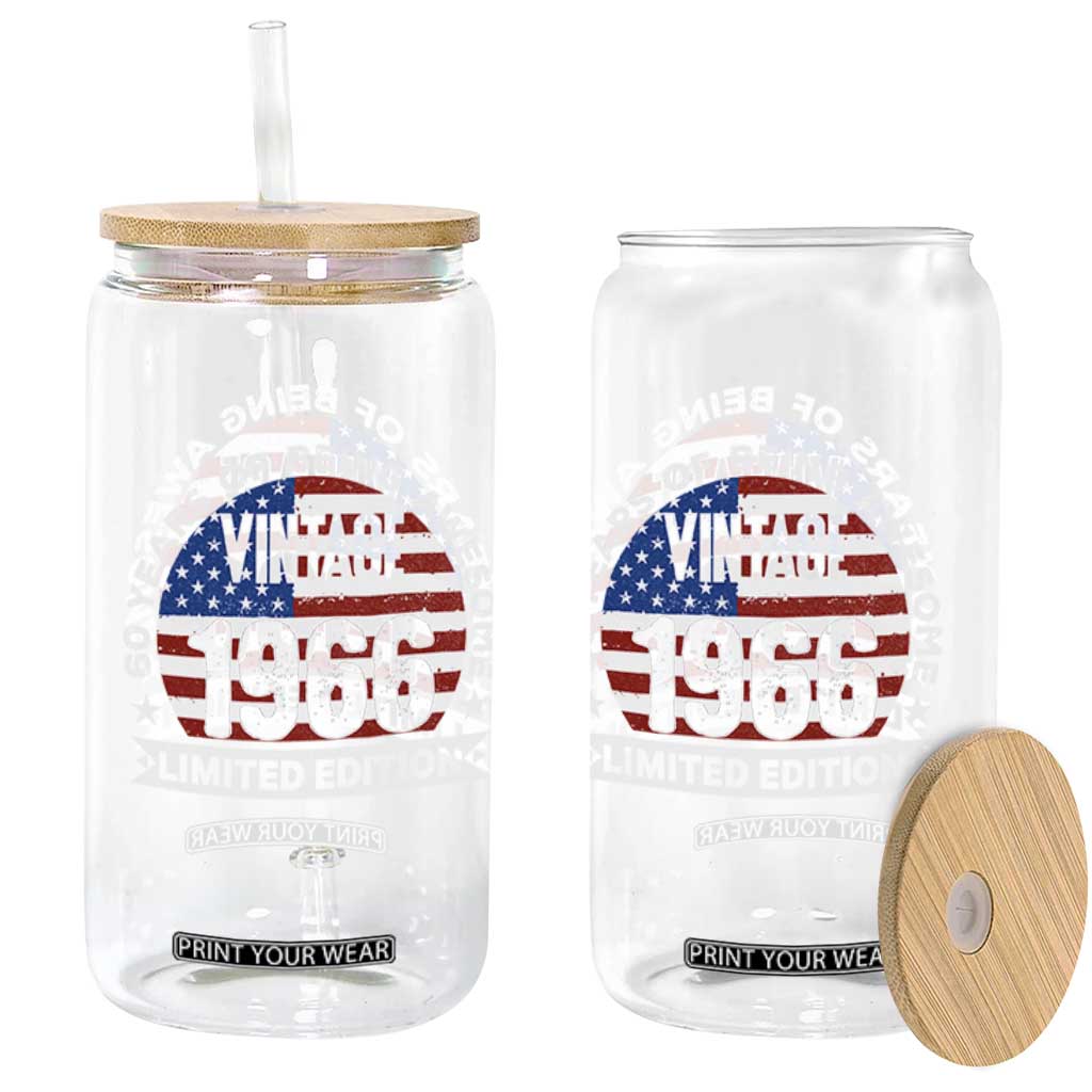 60th Birthday Glass Can Vintage 1966 60 Year Old Birthday American Flag TS10 Print Your Wear