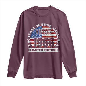 60th Birthday Long Sleeve Shirt Vintage 1966 60 Year Old Birthday American Flag TS10 Maroon Print Your Wear