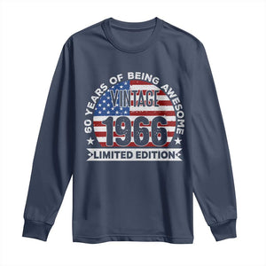 60th Birthday Long Sleeve Shirt Vintage 1966 60 Year Old Birthday American Flag TS10 Navy Print Your Wear