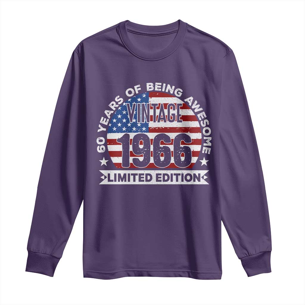 60th Birthday Long Sleeve Shirt Vintage 1966 60 Year Old Birthday American Flag TS10 Purple Print Your Wear