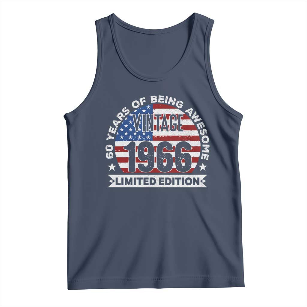 60th Birthday Tank Top Vintage 1966 60 Year Old Birthday American Flag TS10 Navy Print Your Wear