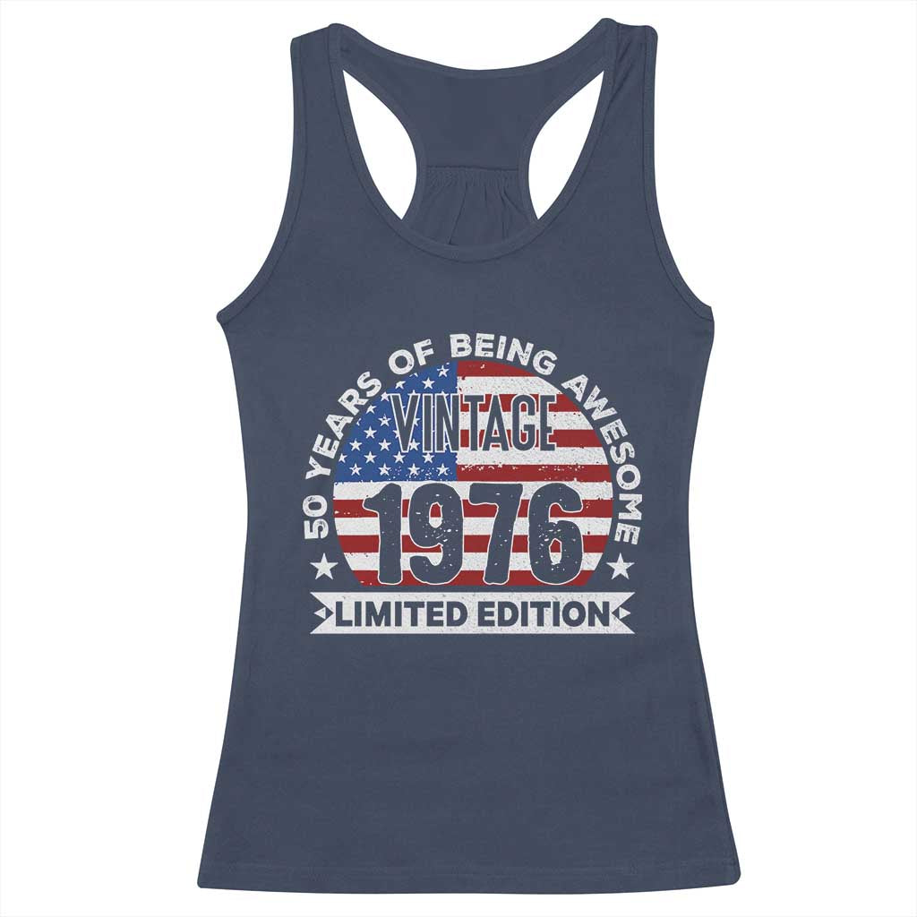 50th Birthday Racerback Tank Top Vintage 1976 50 Year Old Birthday American Flag TS10 Navy Print Your Wear