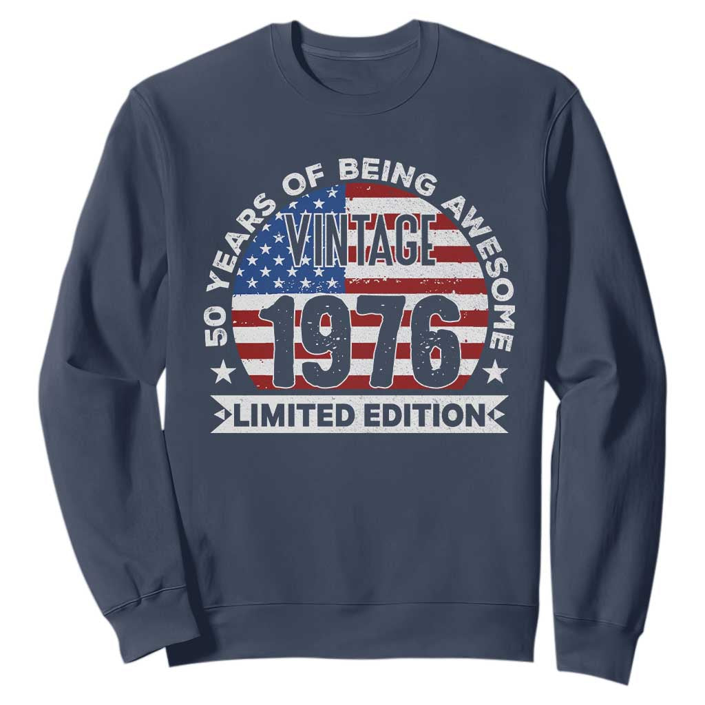 50th Birthday Sweatshirt Vintage 1976 50 Year Old Birthday American Flag TS10 Navy Print Your Wear