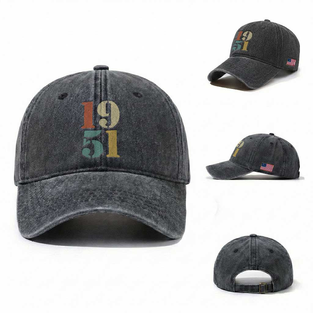 75th Birthday Washed Cotton Baseball Cap Classic Retro 1951 70 Year Old Gifts TS10 Washed Cap Universal Fit Dark Gray Print Your Wear