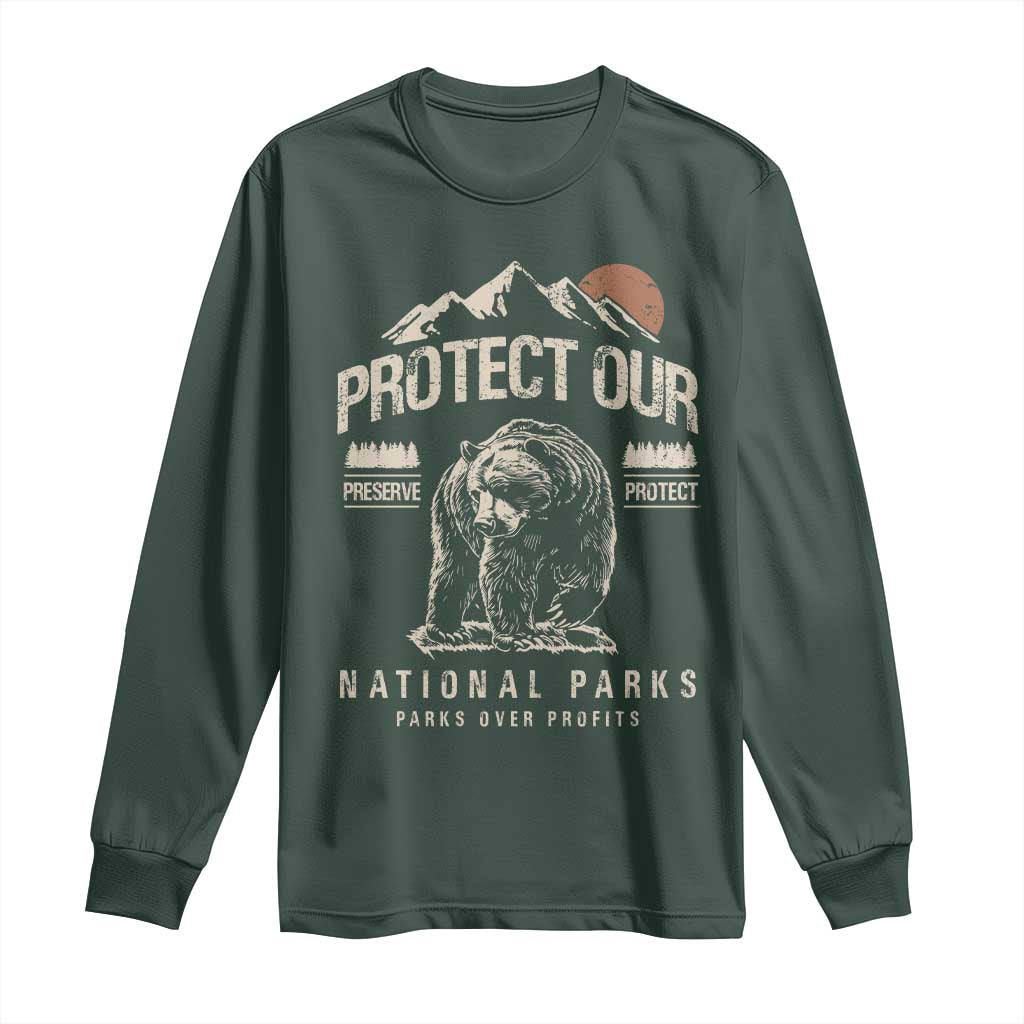 Protect Our National Parks Long Sleeve Shirt TS10 Dark Forest Green Print Your Wear