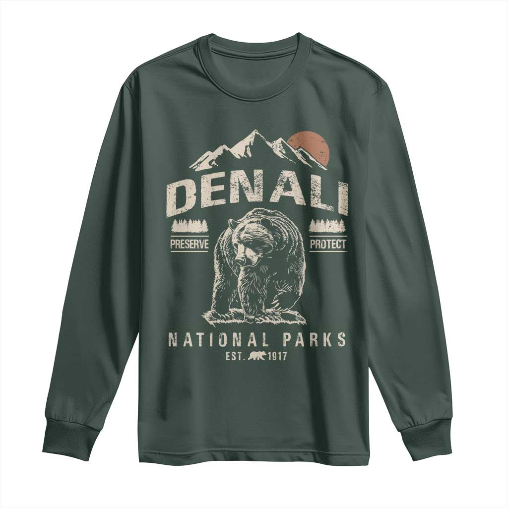 Denali National Park Long Sleeve Shirt Alaska Mountain Mountain Camping Hiking Mountaineering TS10 Dark Forest Green Print Your Wear