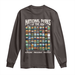 Protect Our National Parks Long Sleeve Shirt 63 Parks Over Profits Camping Hiking Sunrise Pine Tree TS10 Dark Chocolate Print Your Wear