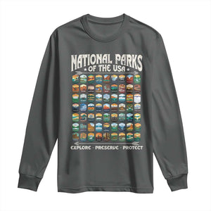 Protect Our National Parks Long Sleeve Shirt 63 Parks Over Profits Camping Hiking Sunrise Pine Tree TS10 Dark Heather Print Your Wear