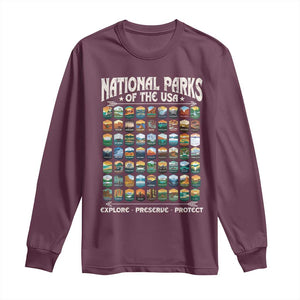 Protect Our National Parks Long Sleeve Shirt 63 Parks Over Profits Camping Hiking Sunrise Pine Tree TS10 Maroon Print Your Wear