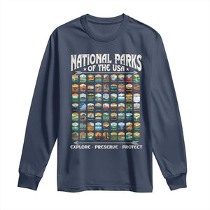 Protect Our National Parks Long Sleeve Shirt 63 Parks Over Profits Camping Hiking Sunrise Pine Tree TS10 Navy Print Your Wear