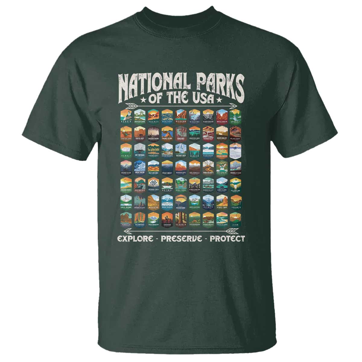Protect Our National Parks T Shirt 63 Parks Over Profits Camping Hiking Sunrise Pine Tree TS10 Dark Forest Green Print Your Wear
