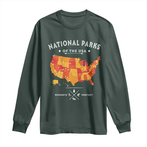 Protect Our National Parks Long Sleeve Shirt Of The Usa Map NPS TS10 Dark Forest Green Print Your Wear