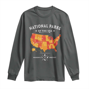 Protect Our National Parks Long Sleeve Shirt Of The Usa Map NPS TS10 Dark Heather Print Your Wear