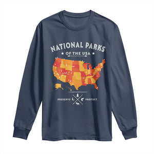 Protect Our National Parks Long Sleeve Shirt Of The Usa Map NPS TS10 Navy Print Your Wear