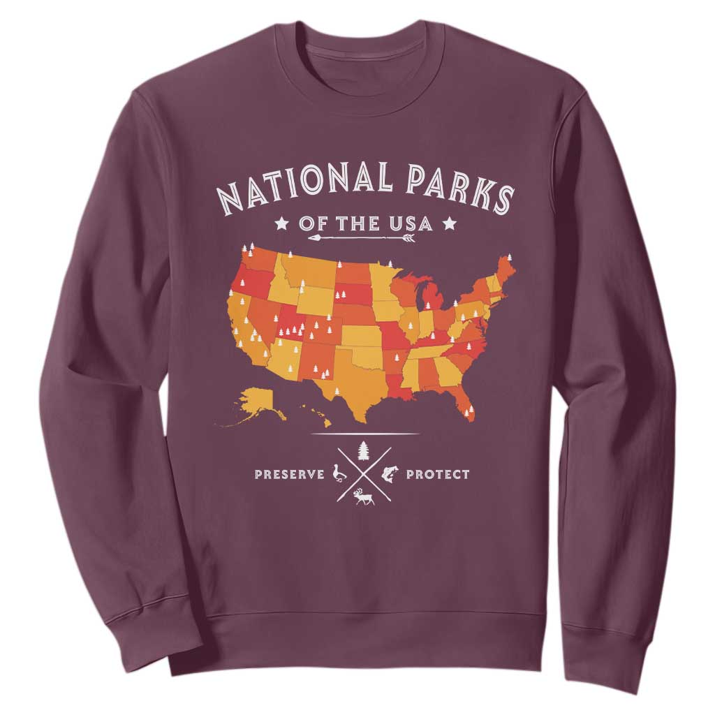 Protect Our National Parks Sweatshirt Of The Usa Map NPS TS10 Maroon Print Your Wear