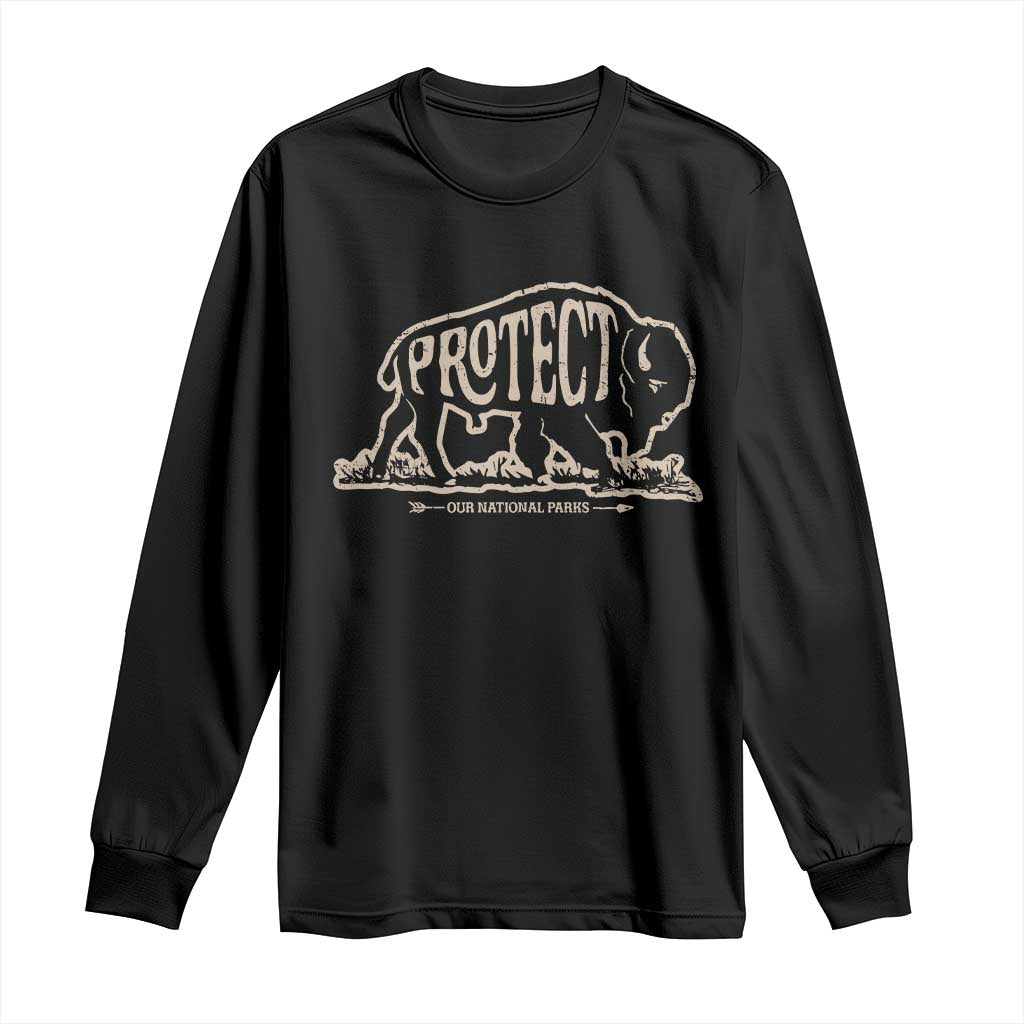 Protect Our National Parks Long Sleeve Shirt Bison Buffalo Vintage TS10 Black Print Your Wear