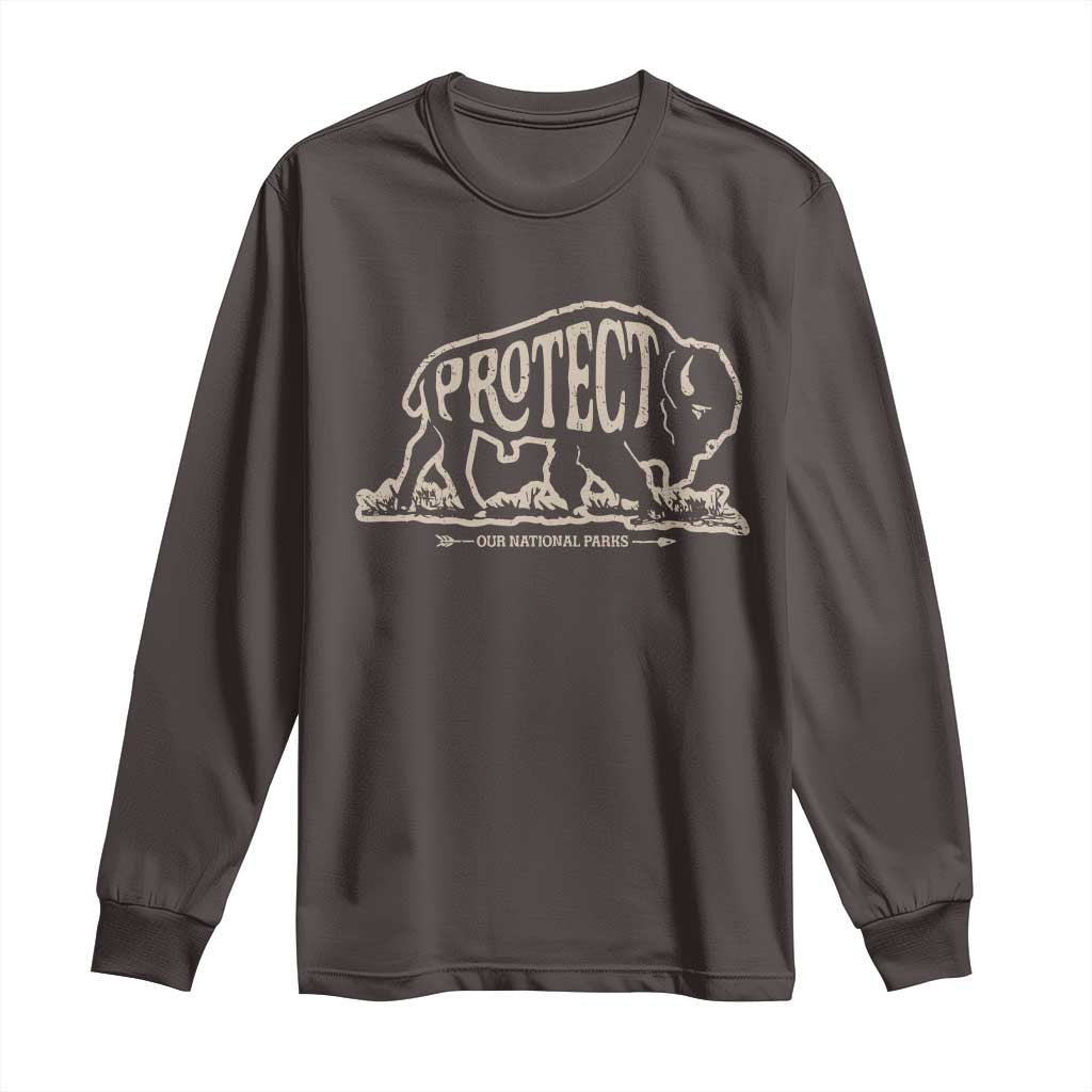 Protect Our National Parks Long Sleeve Shirt Bison Buffalo Vintage TS10 Dark Chocolate Print Your Wear