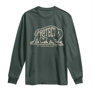 Protect Our National Parks Long Sleeve Shirt Bison Buffalo Vintage TS10 Dark Forest Green Print Your Wear