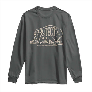 Protect Our National Parks Long Sleeve Shirt Bison Buffalo Vintage TS10 Dark Heather Print Your Wear